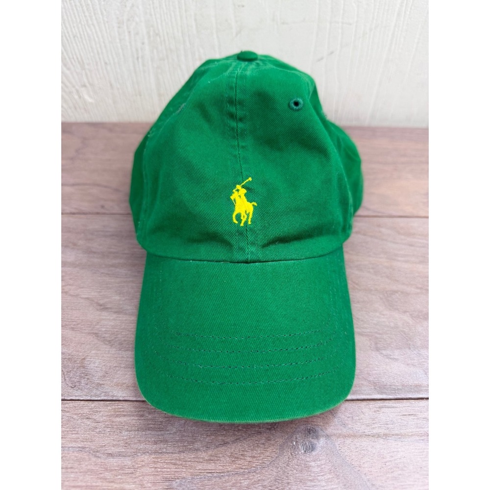 Polo Ralph Lauren Green Baseball Cap Leather Strap Yellow Pony Men's